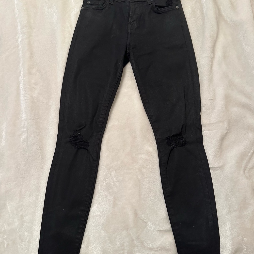 7 For All Mankind Black Skinny Distressed Jeans
